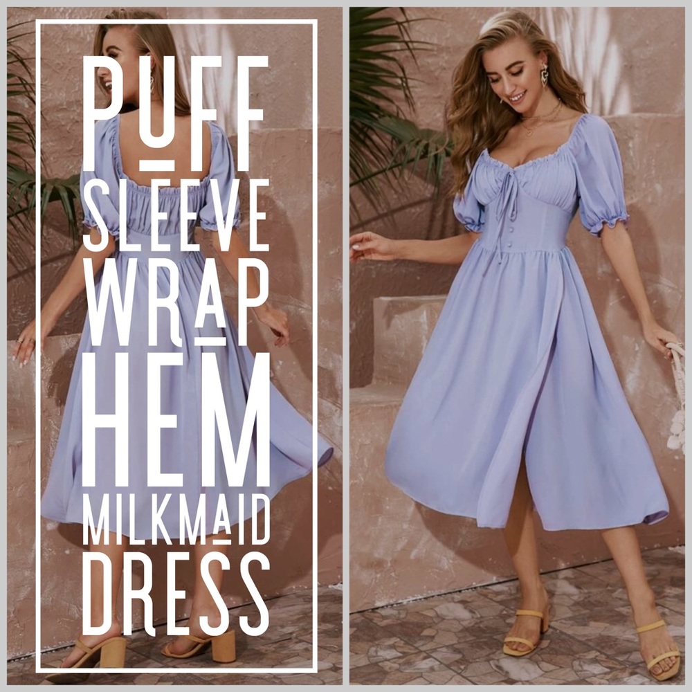 NWOT: Puff Sleeve Wrap Hem Milkmaid Dress